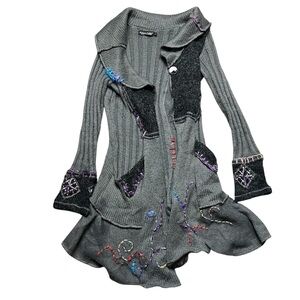 Forla Paris Long Cardigan Embroidered Women’s Large Long Sleeves Fairycore Wool